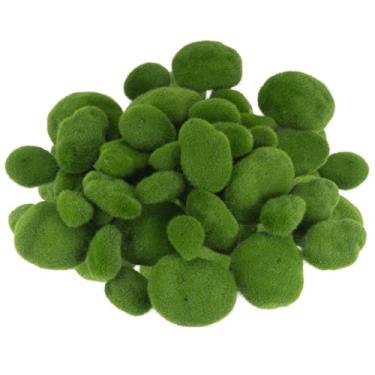 Imagem de 60 peças, 5 tamanhos, pedras de musgo artificiais, pedras cobertas de musgo verde, decoração de bola de musgo falsa para arranjos florais, jardins de fadas e artesanato