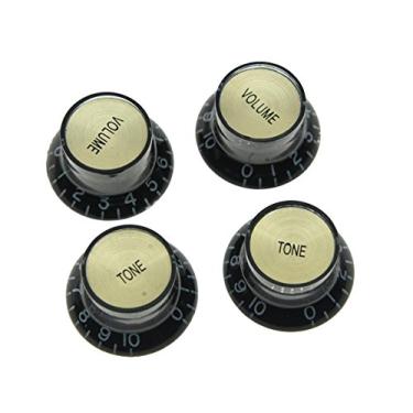Imagem de Dopro Conjunto de 4 botões refletores de guitarra LP pretos com tampa dourada para SG Epiphone Les Paul