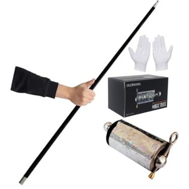 Imagem de OUERMAMA Bengala mágica preta de metal com tutorial em vídeo e luvas gratuitas, truques de mágica de bolso
