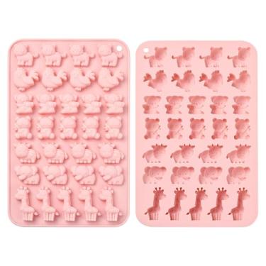 Imagem de DanLingJewelry 2 moldes de silicone de animais para chocolate, panda, vaca, girafa, tigre, frango, elefante, para decoração de bolos de chocolate e doces