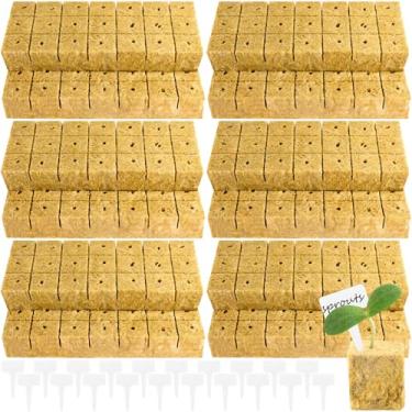 Imagem de JolliKids 252 Peças De Cubos De Lã De Rocha Para Hidroponia, Cubos De Plantio De Lã De Rocha De 1,5'', Blocos De Plugues Iniciais De Lã De Rocha Com 20 Etiquetas De Nome De Planta Para Cultivo Sem S