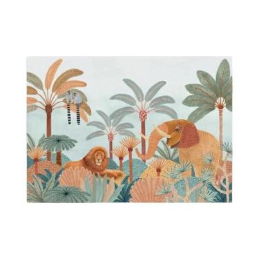Imagem de Boho Selva Animais Tigre Macaco Girafa Coqueiro Arte De Parede Em Tela