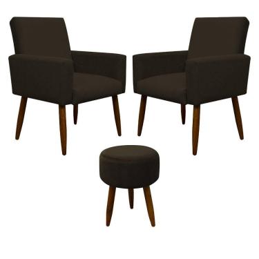 Imagem de Kit 2 Poltronas E Puff Sala E Quarto Nina Suede Herrero Cor:marrom Escuro