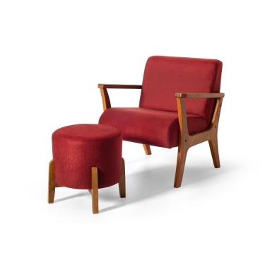 Imagem de Conjunto Poltrona Estofada Cléo Puff Redondo Berlim Dordô