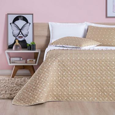 Imagem de Kit Cobre Leito Colcha Meggy Poá King Dupla Face Micropercal 200 Fios 3 Peças - Cáqui
