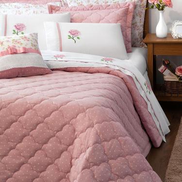 Imagem de Kit Cobre Leito Casal Queen Yonara 07 Peças Tecido Percal Floral Com Almofada Bordado I...