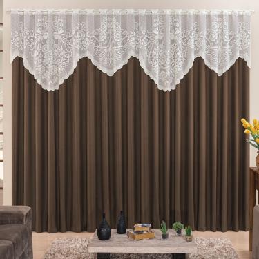 Imagem de Cortina 3,00m X 2,50m Momento Sala Quarto Renda Com Microfibra P Varão Tabaco