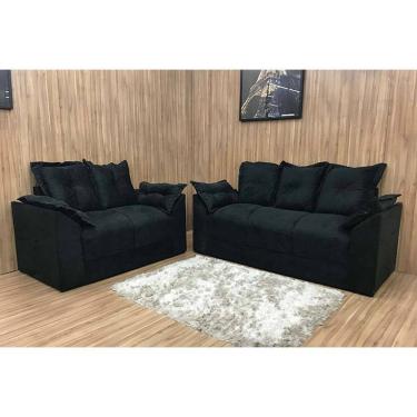 Imagem de Conjunto de Sofá 2 e 3 Lugares Paris Suede Preto - AL Móveis