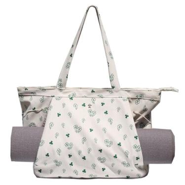 Imagem de ESVAN Bolsa de ioga feminina com cordão para escritório, treino, viagem, pilates, academia e praia (folha verde de veludo cotelê)