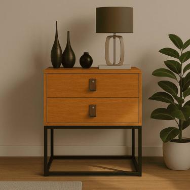 Imagem de Mesa De Cabeceira Unic 45 Pés de Ferro Industrial Para Quarto 2 Gavetas