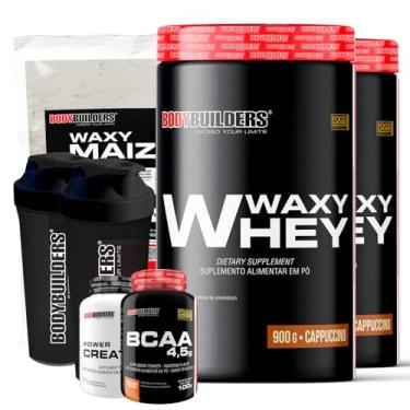 Imagem de Kit 2x Waxy Whey 900g + Waxy Maize 800g + Power Creatina 100g + BCAA 4,5 100g + 2x Coqueteleira - Bodybuilders (Cappuccino)