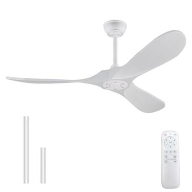 Imagem de OMYU Ventilador De Teto 52" Sem Luz, Silencioso, Reversível, Motor Cc, Madeira, Branco, Moderno, Com Controle Remoto, Para Pátios Internos E Externos Fazenda