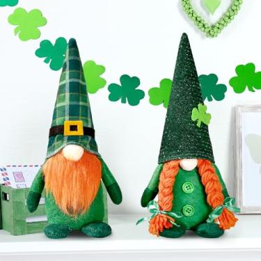 Imagem de Sggvecsy Pacote Com 2 Bonecos De Pelúcia Gnomo Dia São Patrício, Duende Irlandês Verde, Decorações Xadrez Búfalo, Escandinavo, Sueco, Tomte Nisse, Trevo Para Presente, Enfeite Anão Casa