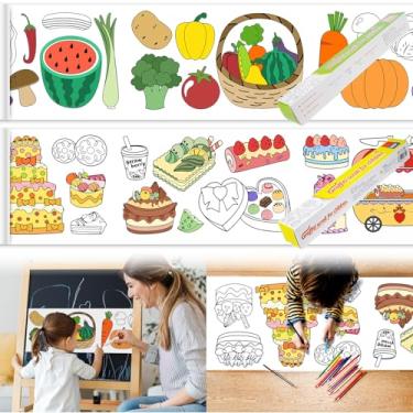 Imagem de XEFINAL Rolo De Desenho Infantil Com 2 Peças, Papel Para Colorir Presente Infantil, Pintura Faça Você Mesmo 120 X 11,8 Polegadas, Brinquedos Educativos Adesivos Crianças (Bolo Frutas)