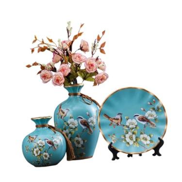 Imagem de Ｂｅｓｇａ 3x Vasos de Cerâmica Arranjos de Flores Exibição Decoração de Casa Vasos Decorativos Modernos Recipientes de Plantas para Sala de Estar Prateleira, Azul