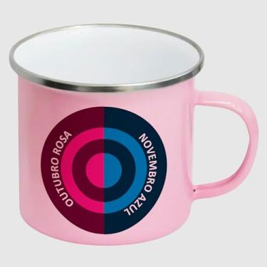Imagem de Caneca de Inox Esmaltada Rosa Premium - Campanha Outubro Rosa Novembro Azul Logo