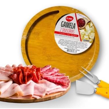 Imagem de Petisqueira de Madeira com Divisórias + Garfo e Espátula | Kit para Queijos, Frios e Aperitivos Gourmet