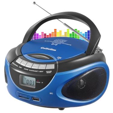 Imagem de Gelielim Leitor De Cd Boombox, Leitores Para Casa Com Bluetooth, Rádio Am/Fm, Suporte Portátil Usb, Sd, Unidade Mmc, Display Lcd, Entrada Fone Ouvido, Alimentação Ca/Cc, Presente Ideia Elder-Blue