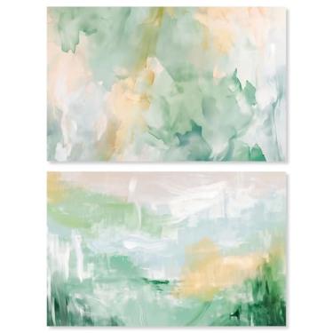 Imagem de Art Remedy Conjunto de tela verde duplo com 2 artes verdes e azuis, envolto em galeria, 76 x 50 cm