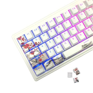 Imagem de JSJT Teclas PBT - Double Shot Shine Through Keycaps 129 Teclas Plum Blossom Conjunto de Teclas Personalizadas, Sublimação de Tingimento Cherry Profile Teclas de Teclado para Teclados Mecânicos Cherry Gateron MX