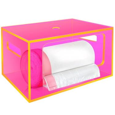 Imagem de Porta-saco de lixo empilhável sob a pia organizador de armazenamento de saco de lixo acrílico extragrande com parte superior e alças para armário de despensa de cozinha, lavanderia, rosa neon