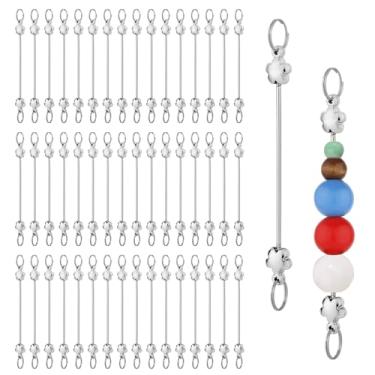 Imagem de BOXOB 50un. Barras Porta-Chaves com Missangas Branco, Pendentes Barra com Missangas em Forma Flor Acessórios Destacáveis para Fazer Porta-Chaves Projetos de Artesanato DIY