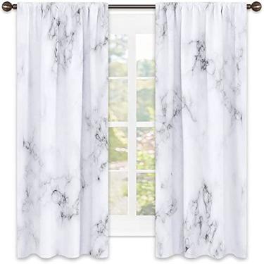 Imagem de Cortinas blecaute de mármore para quarto - Cortinas escurecidas com isolamento térmico para sala de estar, L 132 x C 239 cm