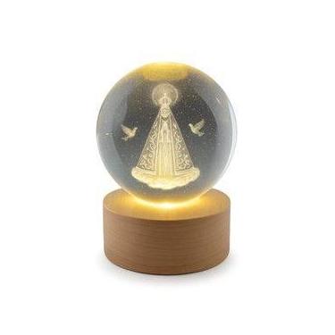 Imagem de Luminária De Mesa Bola De Cristal 3d Base Madeira Decorativa - NoBrand