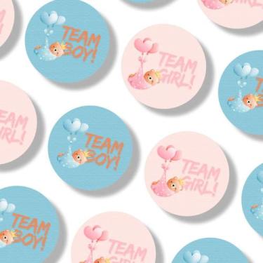 Imagem de 100 Adesivo Chá Revelação Team Girl Team Boy Ursinhos 5x5 Cm - caneca 