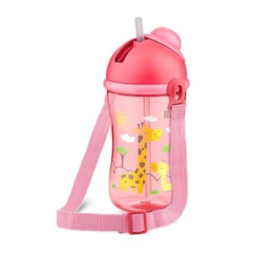 Imagem de Copo Cantil Decorado com Canudo Silicone - Lillo, Rosa, 390 ml