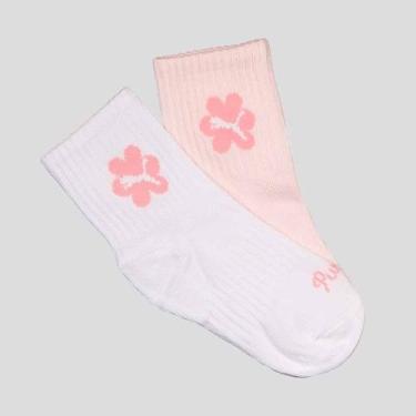 Imagem de Kit Meia Puma Cano Longo 2 Pares Infantil Branco e Rosa, 17-20