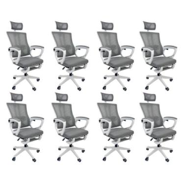 Imagem de Kit 8 Cadeiras de Escritório Presidente Executiva Oficial Paris Cinza 