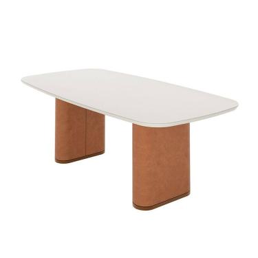 Imagem de Mesa de Jantar Retangular com Tampo de Vidro Off White Lintz Caramelo e Canela 184 cm