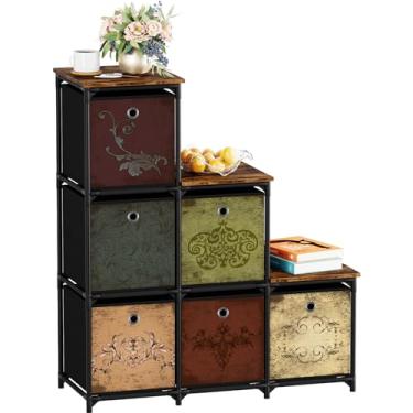 Imagem de VASICAR Armário de armazenamento de organizações com padrão de 6 gavetas, baú de armazenamento decorativo, cômoda pequena, mesa de cabeceira para quarto, sala de estar, armário, entrada, corredor