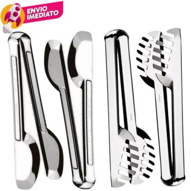 Imagem de Kit 04 Pç Pegador Universal Tipo Pinça 20Cm em Inox E Pegador Serrilha