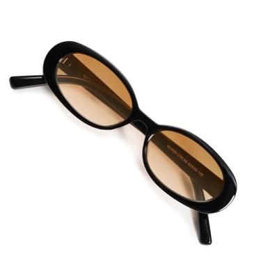 Imagem de VANLINKER Óculos de sol ovais retrô polarizados para homens e mulheres pequenos estilo anos 90 VL9580, Armação preta C15/lente amarela gradiente, M