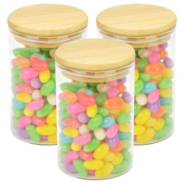 Imagem de Kit 3 Potes De Vidro Hermético Vidro E Bambu 450Ml Vda14104