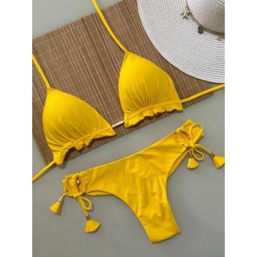 Imagem de Biquini Cortininha Com Calcinha Fio Duplo, Amarelo Camaro - Naykle, Am