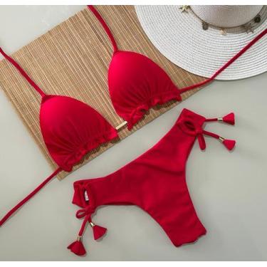 Imagem de Biquini Cortininha Com Calcinha Fio Duplo, Vermelho - Naykle, Vermelho