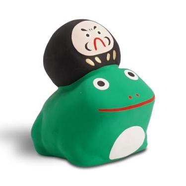 Imagem de COTONOHA Seto Ware Frog with Daruma Figurine – Handcrafted Japanese Ceramic Ornament – Good Luck Folk Art – Small Display Size 2.36" – Made in Japan (Black)