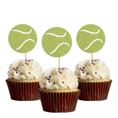 Imagem de Tennis Cupcake Toppers - Sport Tennis Cupcake Decor/Baby Shower Retirement Party Decor - Birthday Party Decorations Partea Time Cupcake Toppers 24 Pcs Glitter Green