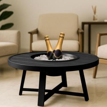 Imagem de Mesa de Centro Champanheira Zaffi Tampo Alumínio Redondo Ripado com Ba