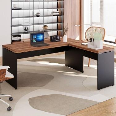 Imagem de Mesa Para Escritório Diretor Em L 170x160cm Espresso Móveis Marrom/preto