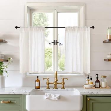 Imagem de BGment Cortinas Linen Cafe 76 cm de comprimento, pequenas cortinas semitransparentes, leves, rústicas, texturizadas, para banheiro, cozinha, janelas sobre a pia, bolso de varão, conjunto de 2 painéis