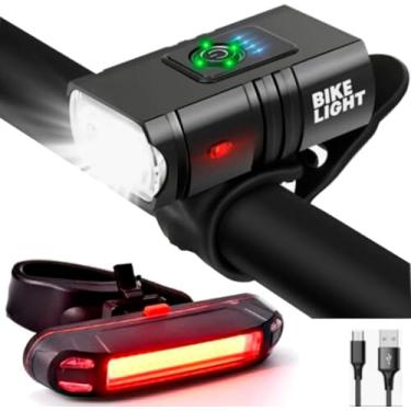 Imagem de Kit Lanterna farol dianteira de bike bicicleta 2 Led T6 potente recarregável USB em alumínio + lanterna traseira led sinalizadora