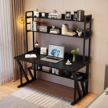 Imagem de Mesa De Escritório Em Casa Moderna Mesa De Computador Com Compartimentos De Armazenamento E Prateleira Mesa De Estudante Espaço De Trabalho Pessoal, Noir, 31 Inch