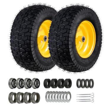 Imagem de LMYYGOO Pneu e roda sem câmara de 16 x 6,5-8, 2 peças de substituição para cortador de grama e trator de jardim com cubo de deslocamento de 7,6 cm, rolamento de 0,9 cm e rolamento de 1,5 cm