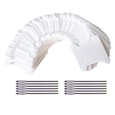 Imagem de Bobbins de Fio Bordado - Papel Cross Stitch Embroidery Thread Organizer Cardboard-DIY Crafts Floss Bobbins - Cartão Bobina de Rosca 150 Peças e Conjunto Grátis de 12 Agulhas (Branco)