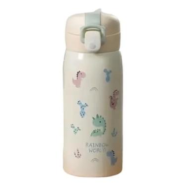 Imagem de Garrafa Térmica Garrafinha Térmica Infantil Inox Canudo Trava 350 ml - Desenho dinossauro Coelho Carneiro Panda - TYDA (DINO VERDE CLARO)
