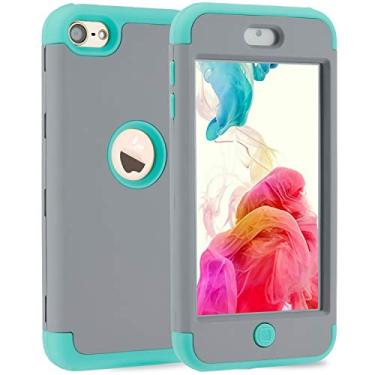 Imagem de Capa para iPod Touch 7, Capa para iPod Touch 7/6/5, KZONO Capa protetora com padrão de armadura de alto impacto para Apple iPod Touch 5 6 7ª geração (verde menta/cinza)